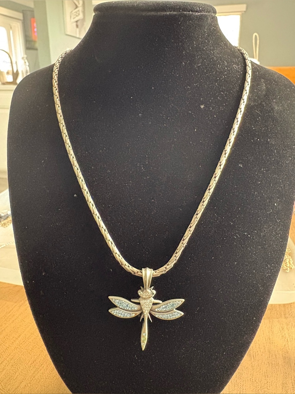 Bico Australia Silver Dragonfly Pendant Necklace with Light Blue Accents